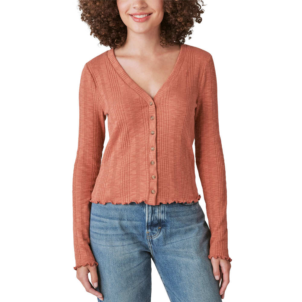 Lucky Brand Long Sleeve Knit Cardi Top - Etruscan Red